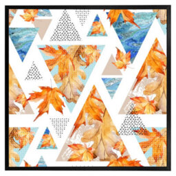 "Andrew Lee Autumn Geometrics With Maple Leaves (Picutre Frame) / 12X12"" / Oak" - thumbnail 7