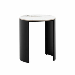Xample Gallery Marzio White Marble Style Side Table, Black Metal Legs, Curved Edges, Stone & Mdf Top, Modern Living Room Furniture - thumbnail 4