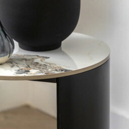 Xample Gallery Marzio White Marble Style Side Table, Black Metal Legs, Curved Edges, Stone & Mdf Top, Modern Living Room Furniture - thumbnail 3