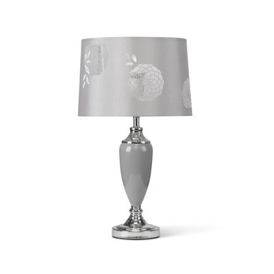 Lighting Supermarket Malham Large Classic Ceramic Table Lamp With Lacy Bloom Stencil Shade - Modern Grey And Satin Silver - image 1