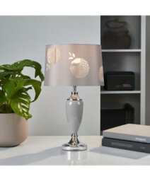 Lighting Supermarket Malham Large Classic Ceramic Table Lamp With Lacy Bloom Stencil Shade - Modern Grey And Satin Silver - thumbnail 4