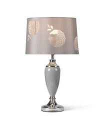 Lighting Supermarket Malham Large Classic Ceramic Table Lamp With Lacy Bloom Stencil Shade - Modern Grey And Satin Silver - thumbnail 2