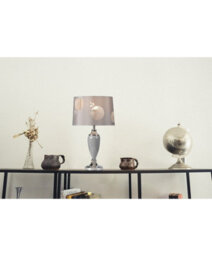 Lighting Supermarket Malham Large Classic Ceramic Table Lamp With Lacy Bloom Stencil Shade - Modern Grey And Satin Silver - thumbnail 3