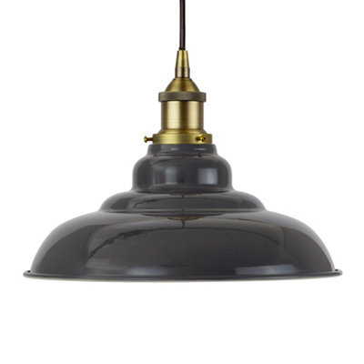 Slate Grey St Edmund's Painted Dome Pendant Light With Matt Antique Brass Lamp Holder And Black Round Cable - Se Home - image 1