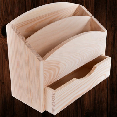 Woodeedoo Wooden Letter Rack With Drawer Mail Holder Desk Organiser Post Sorter Stationery Tidy Supplies Storage 25 X 10 X 20 Cm - image 1