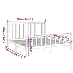Vidaxl Bed Frame Without Mattress Black 200X200 Cm  Solid Wood Pine - thumbnail 6