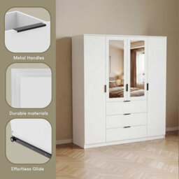 Lassic Vida Designs Trega 4 Door 3 Drawer Mirrored Wardrobe, White - thumbnail 8