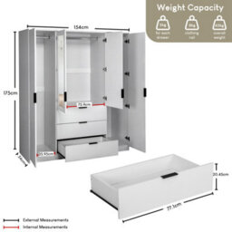 Lassic Vida Designs Trega 4 Door 3 Drawer Mirrored Wardrobe, White - thumbnail 4