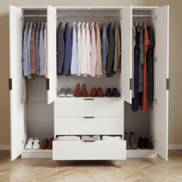 Lassic Vida Designs Trega 4 Door 3 Drawer Mirrored Wardrobe, White - thumbnail 3