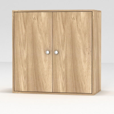 Urbn-Living Urbnliving Height 60Cm 2 Tier Wooden Storage Cabinet Side Furniture Cabinet Colour Oak & Oak Door Cupboard Bedroom Hallway Shelf U - image 1