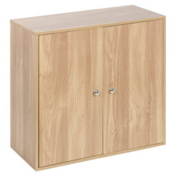 Urbn-Living Urbnliving Height 60Cm 2 Tier Wooden Storage Cabinet Side Furniture Cabinet Colour Oak & Oak Door Cupboard Bedroom Hallway Shelf U - thumbnail 2