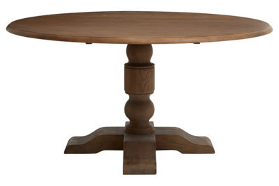 Orsina Oak Wood Round Dining Table, Vintage Dining Room Table With Carved Base, Artistic Dining Table For Kitchen - image 1