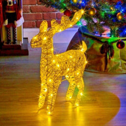 Urbn-Living Urbnliving Height 45Cm Set Of 2 White With Glitter Led Light Up Christmas Reindeer Rattan Metal Wire Stag Statue Decoration - thumbnail 6