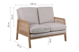 2 Seater Sofa Settee Rattan White Fabric Birlea Ivy - thumbnail 9