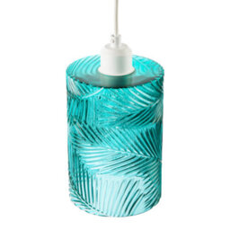 Happy Homewares Modern Teal Embossed Glass Pendant Shade With Pressed Leaf Pattern - thumbnail 3