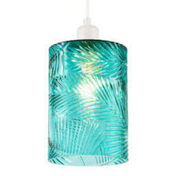 Happy Homewares Modern Teal Embossed Glass Pendant Shade With Pressed Leaf Pattern - thumbnail 2