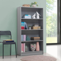 Timber Art Design 4 Tier Bookcase Tall Display Shelving Storage Unit Wood Furniture Grey - thumbnail 1