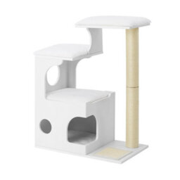 LEDREM Woodywonders Cat Tree, 86 Cm Modern Cat Tower With Cat Cave, 3 Perches, Scratching Post And Mat, Cloud White - thumbnail 2