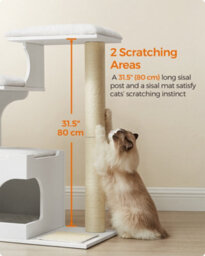 LEDREM Woodywonders Cat Tree, 86 Cm Modern Cat Tower With Cat Cave, 3 Perches, Scratching Post And Mat, Cloud White - thumbnail 5