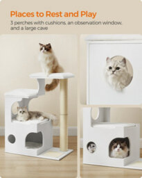 LEDREM Woodywonders Cat Tree, 86 Cm Modern Cat Tower With Cat Cave, 3 Perches, Scratching Post And Mat, Cloud White - thumbnail 7