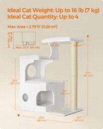 LEDREM Woodywonders Cat Tree, 86 Cm Modern Cat Tower With Cat Cave, 3 Perches, Scratching Post And Mat, Cloud White - thumbnail 9