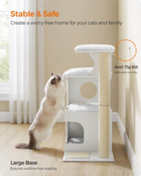 LEDREM Woodywonders Cat Tree, 86 Cm Modern Cat Tower With Cat Cave, 3 Perches, Scratching Post And Mat, Cloud White - thumbnail 8