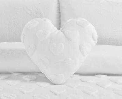 Homes & Linen Heart Teddy Fleece White Filled Cushion Super Soft Plush Decorative Cushion