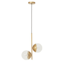 Orsina Twin Globe Ceiling Pendant In Gold Metal, Vertical Hanging Light Fixture, Slim Gold Pendant Light Lamp - thumbnail 1