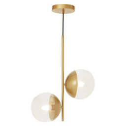 Orsina Twin Globe Ceiling Pendant In Gold Metal, Vertical Hanging Light Fixture, Slim Gold Pendant Light Lamp - thumbnail 2