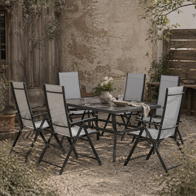 Wyld Haus Mamoka 7-Piece Outdoor Dining Set - Rectangular Table With 6 Folding Grey Mesh Chairs And Parasol Hole - image 1