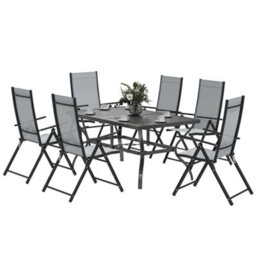 Wyld Haus Mamoka 7-Piece Outdoor Dining Set - Rectangular Table With 6 Folding Grey Mesh Chairs And Parasol Hole - thumbnail 2