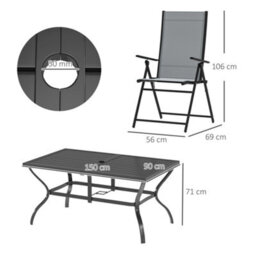 Wyld Haus Mamoka 7-Piece Outdoor Dining Set - Rectangular Table With 6 Folding Grey Mesh Chairs And Parasol Hole - thumbnail 3