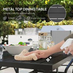 Wyld Haus Mamoka 7-Piece Outdoor Dining Set - Rectangular Table With 6 Folding Grey Mesh Chairs And Parasol Hole - thumbnail 5