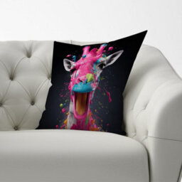 Warren Reed Designer Splashart Giraffe Face Pink Cushions 60Cm X 60Cm - thumbnail 2