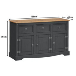 Dark Grey Wax Solid Pine Sideboard 3 Doors 3 Drawers Rustic Display Cabinet - thumbnail 2