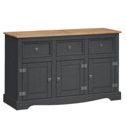 Dark Grey Wax Solid Pine Sideboard 3 Doors 3 Drawers Rustic Display Cabinet - thumbnail 3