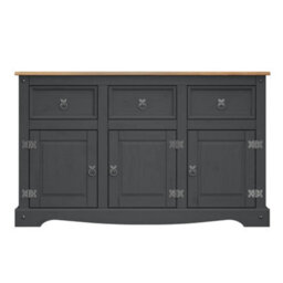Dark Grey Wax Solid Pine Sideboard 3 Doors 3 Drawers Rustic Display Cabinet - thumbnail 4