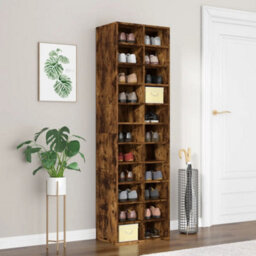 Berkfield Contemporary Shoe Cabinet Smoked Oak 54X34X183 Cm Engineered Wood - thumbnail 2