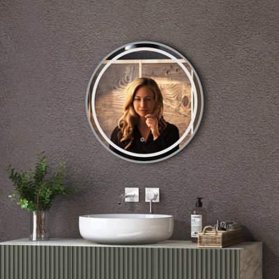 Royal Bathrooms Capri 600 X 600mm Round Front Lit Led Framed Bathroom Led Mirror With Demister Pad - Chrome - image 1