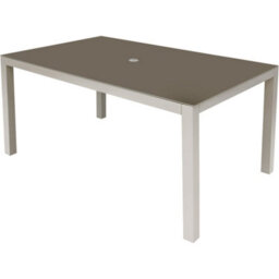 Loops 1.5M Garden Dining Table & Parasol Hole - Light Grey Aluminium Glass Top Outdoor