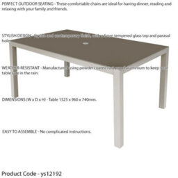 Loops 1.5M Garden Dining Table & Parasol Hole - Light Grey Aluminium Glass Top Outdoor - thumbnail 2