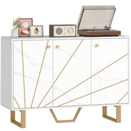 Homcom Sideboard Storage Cupboard With Metal Legs For Living Room, White - thumbnail 2