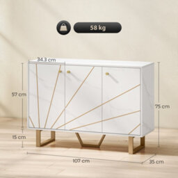 Homcom Sideboard Storage Cupboard With Metal Legs For Living Room, White - thumbnail 3