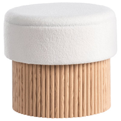 Wyld And Coco Nordicnest Storage Pouffe - Off-White Boucle Upholstered Round Seat With Light Wood Base, 50Cm. - image 1