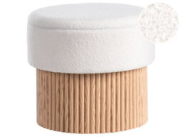Wyld And Coco Nordicnest Storage Pouffe - Off-White Boucle Upholstered Round Seat With Light Wood Base, 50Cm. - thumbnail 3