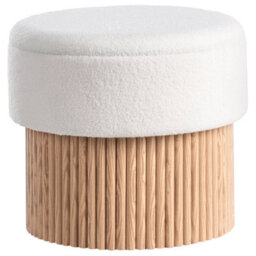 Wyld And Coco Nordicnest Storage Pouffe - Off-White Boucle Upholstered Round Seat With Light Wood Base, 50Cm. - thumbnail 1