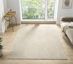 Vellure Modern Indoor Living Room Area Rug Embossed Metallic Sheen Pyramid Design Cream 120X170 Cm - thumbnail 1