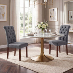 2 Pack Button Tufted Dining Chairs With Backrest Upholstered Dining Room Chairs - thumbnail 3