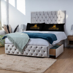 UKBEDFURNITURE Monaco Silver Plush  Divan Bed Base With 26 Inch Headboard - No Storage - thumbnail 2