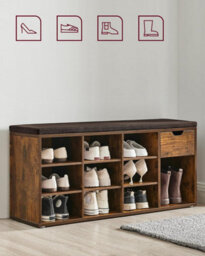 Songmics Shoe Storage Bench, Bench With Cushion, Drawer And Open Compartments, Shoe Bench With Seat, Rustic Brown And Bronze - thumbnail 4